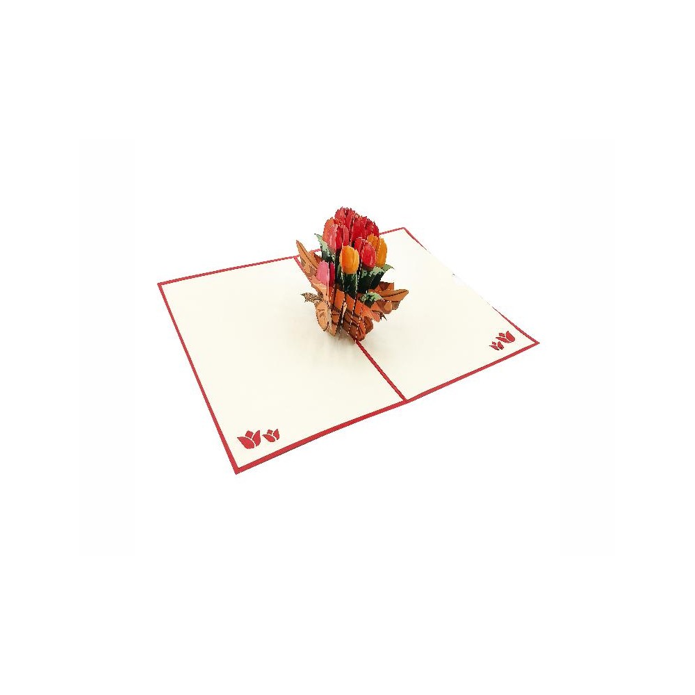 Biglietto di auguri pop-up con tulipani colorati in 3D