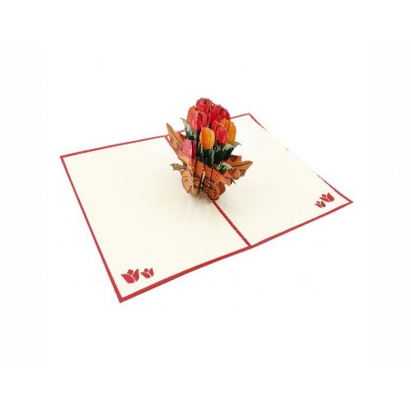 Biglietto di auguri pop-up con tulipani colorati in 3D