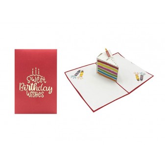 Copertina rossa con scritta dorata “Sweet Birthday Wishes” e candeline