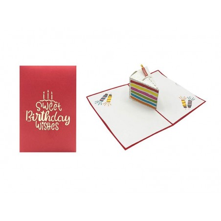 Copertina rossa con scritta dorata “Sweet Birthday Wishes” e candeline