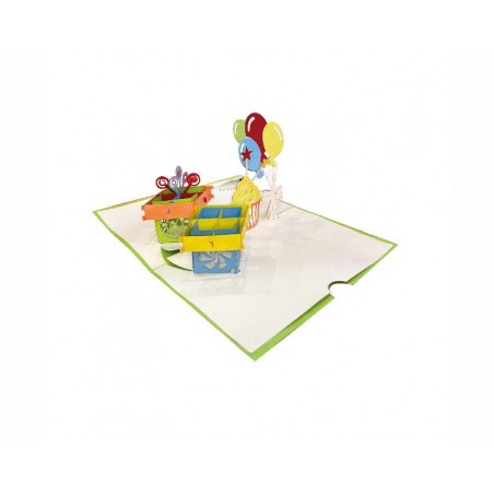 Biglietto auguri pop-up con regali, palloncini e decorazioni 3D
