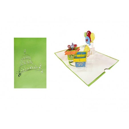 Copertina biglietto verde con torta stilizzata incisa a laser