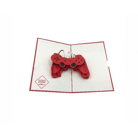 Biglietto pop-up gamer con controller 3D rosso e scritta Gamer Zone