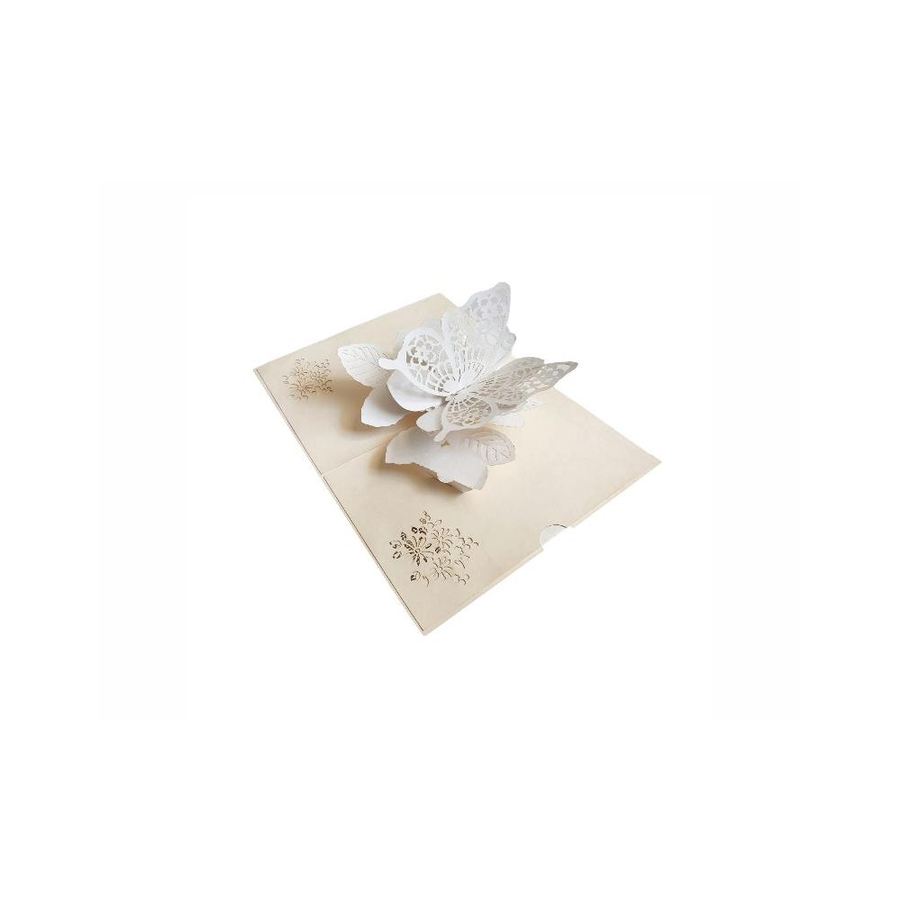 Biglietto elegante farfalla bianca pop-up 3D avorio