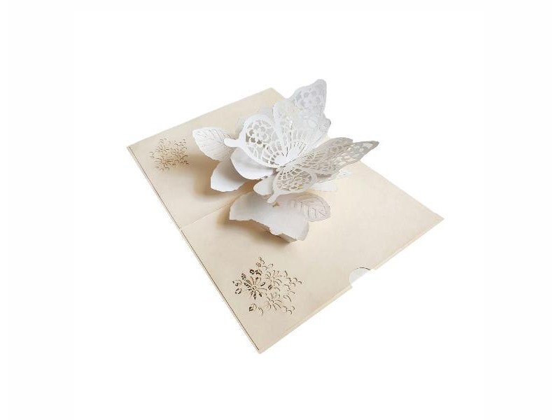 Biglietto elegante farfalla bianca pop-up 3D avorio