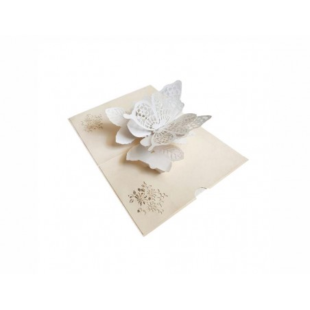 Biglietto elegante farfalla bianca pop-up 3D avorio
