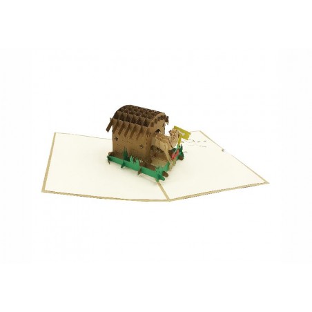 Biglietto auguri pop-up cane con cuccia e zampette marrone crema verde