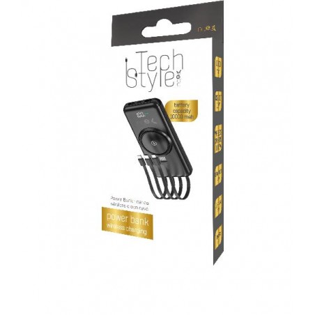 Power bank nero 10000 mAh con ricarica wireless e 4 cavi integrati – TechStyle