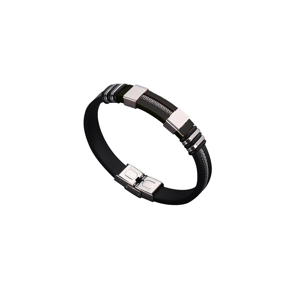 Bracciale nero uomo con inserti in acciaio – elegante, moderno e anallergico