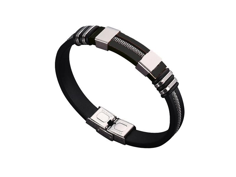 Bracciale nero uomo con inserti in acciaio – elegante, moderno e anallergico