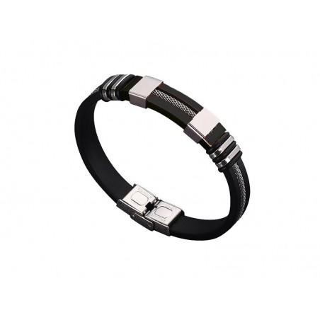 Bracciale nero uomo con inserti in acciaio – elegante, moderno e anallergico
