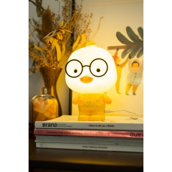Lampada Paperella accesa su libri, luce calda e ambientazione decorativa autunnale con elementi floreali