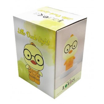 Confezione Little Duck Light con disegno della lampada Paperella e logo ufficiale NelQuieOra su fondo giallo