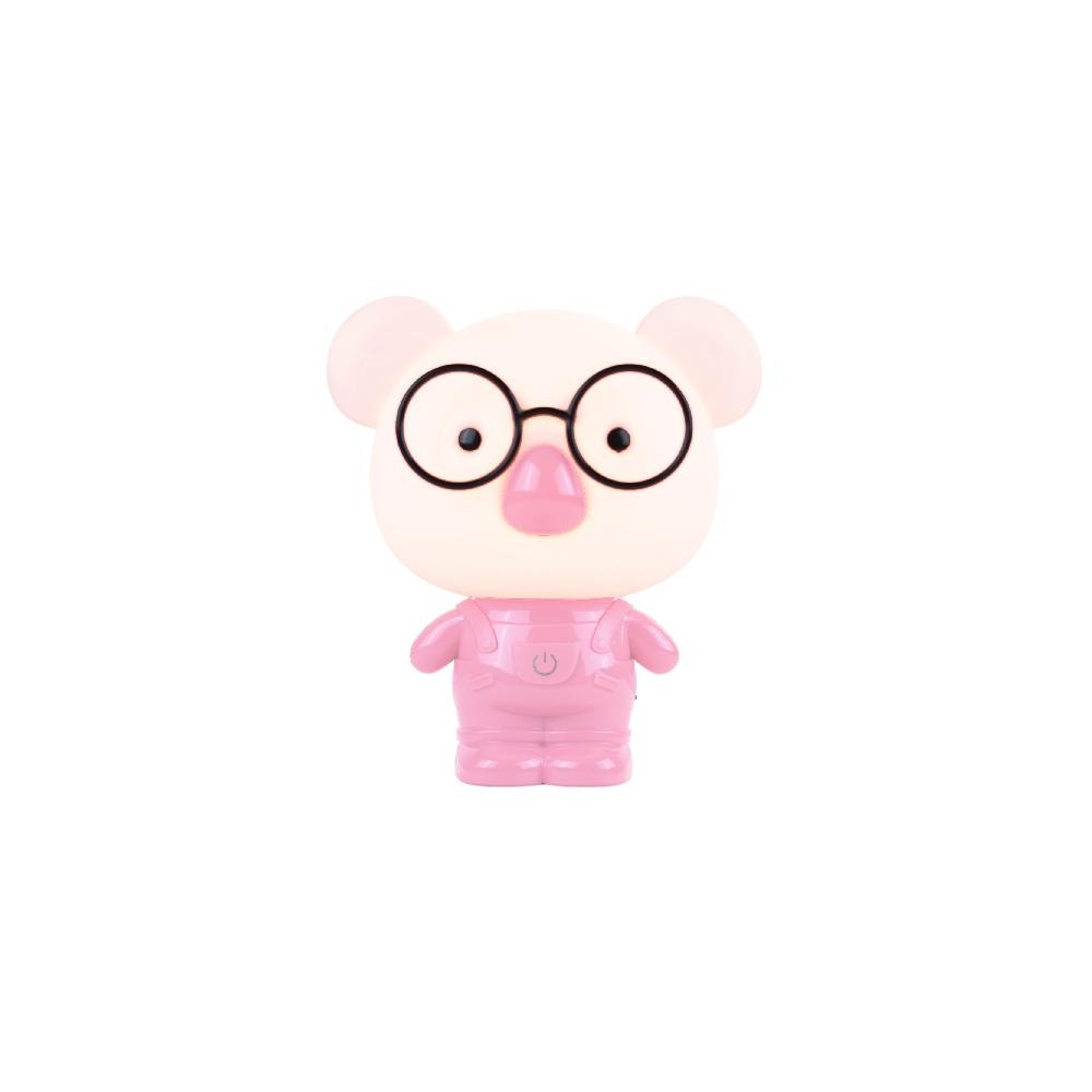 Lampada LED Koala Rosa con salopette e occhiali, accesa
