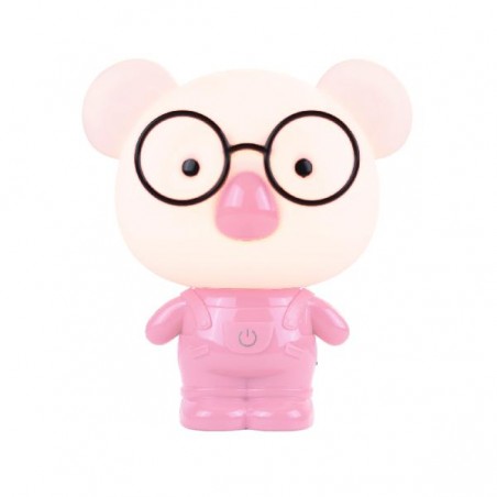 Lampada LED Koala Rosa con salopette e occhiali, accesa