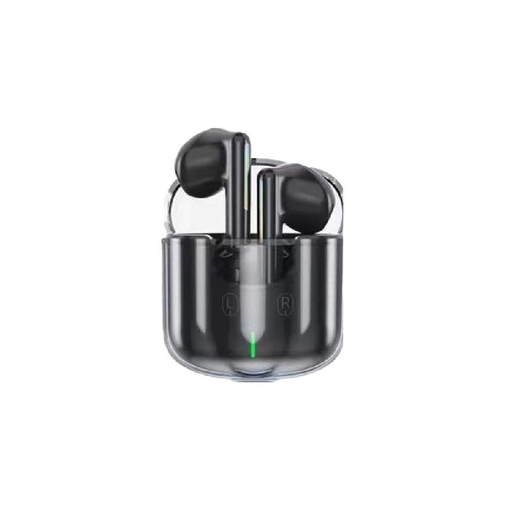 Auricolari wireless neri con custodia compatta – vista frontale