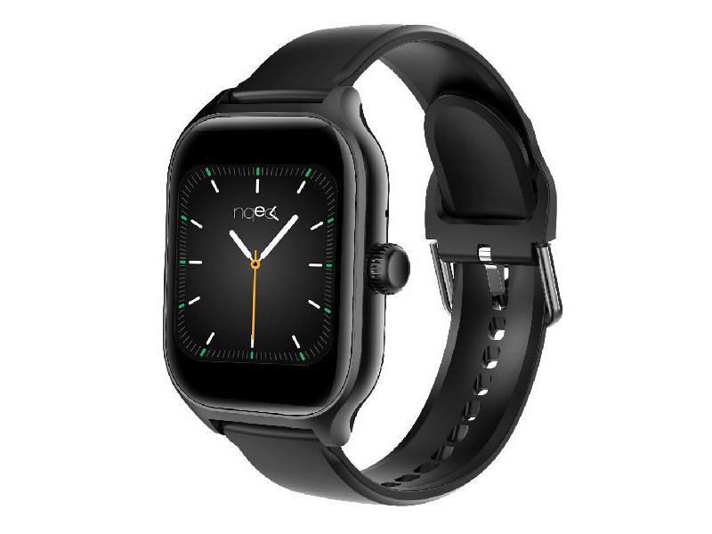 Smartwatch NQEO800 con cinturino nero e display acceso