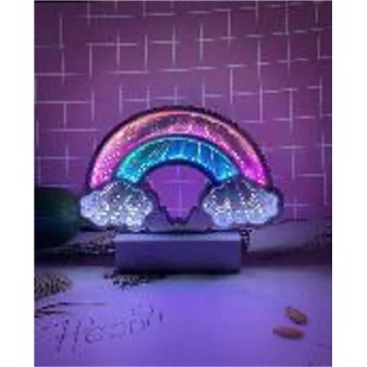 Lampada Arcobaleno NelQuieOra su sfondo viola, illuminata con effetto profondità 3D