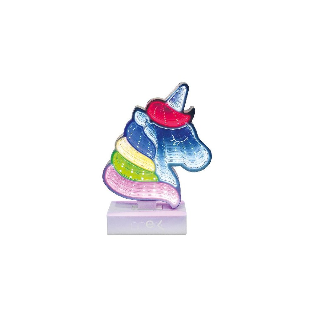 Lampada LED a forma di unicorno con effetto tunnel 3D acceso