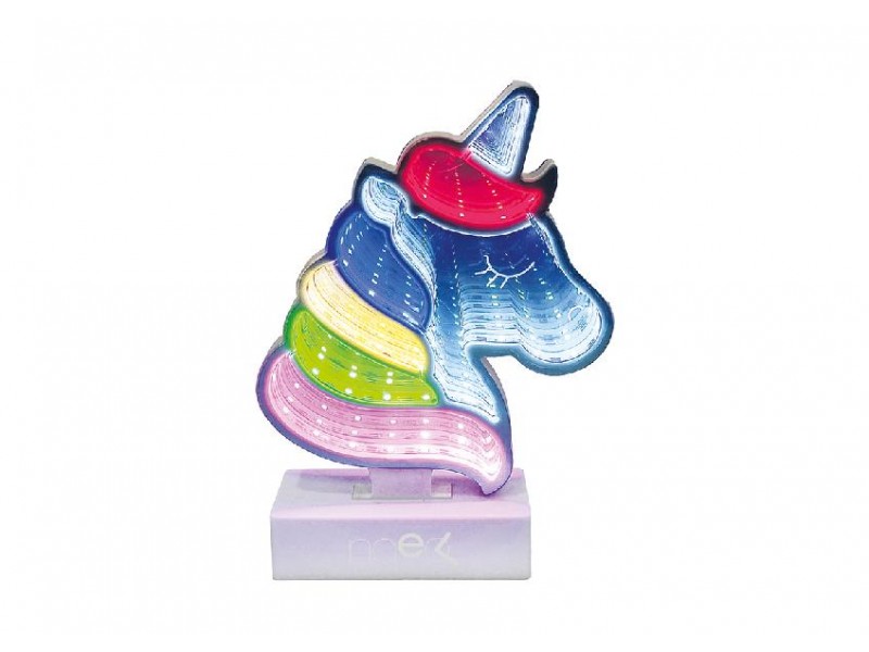 Lampada LED a forma di unicorno con effetto tunnel 3D acceso