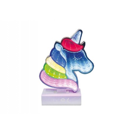 Lampada LED a forma di unicorno con effetto tunnel 3D acceso