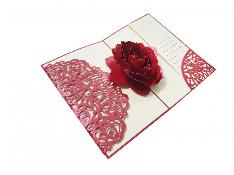 Biglietto pop-up rosa rossa rosso bianco per San Valentino