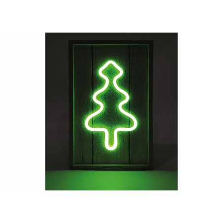 Lampada LED in legno a forma di albero NelQuieOra con luce verde accesa