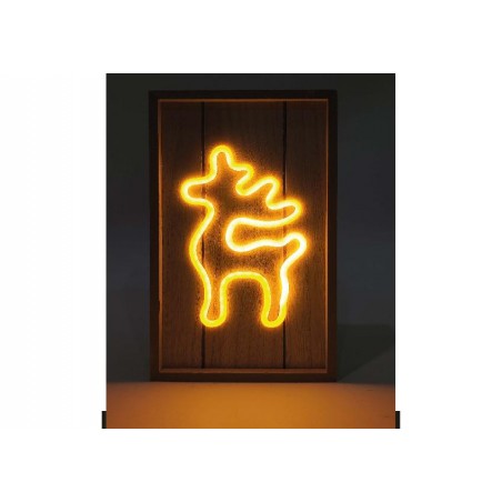 Lampada LED a forma di renna NelQuieOra, luce gialla su base in legno