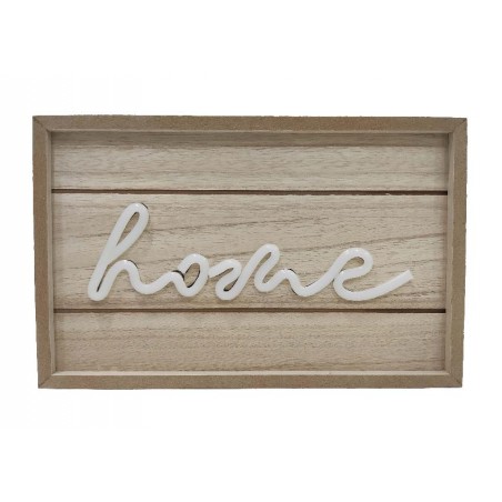 Scritta Home calligrafica illuminata su fondo in legno naturale