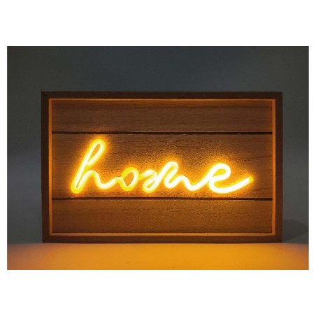 Lampada LED in legno con scritta Home NelQuieOra, luce gialla calda