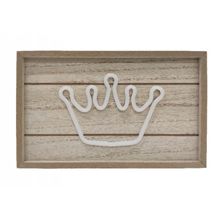 Lampada LED in legno a forma di corona accesa con luce rosa