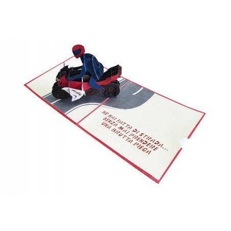 Biglietto pensionamento pop-up moto rosso con frase ironica