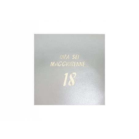 Biglietto 18° Compleanno Pop-up argento con scritta "Ora sei maggiorenne"