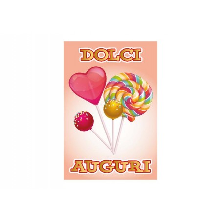 Copertina biglietto con dolcetti e scritta “Dolci Auguri”