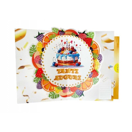 Biglietto compleanno pop-up con torta e scritta “Buon Compleanno”
