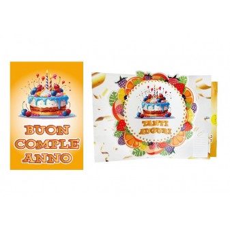 Biglietto sorpresa compleanno con effetto pop-up e tasca porta messaggio
