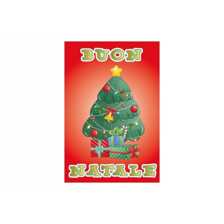 Biglietto di Natale albero con regali colori rosso e verde pop-up