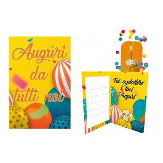 Biglietto Esplosivo Auguri da Tutti Noi - interno con coriandoli e dedica festosa