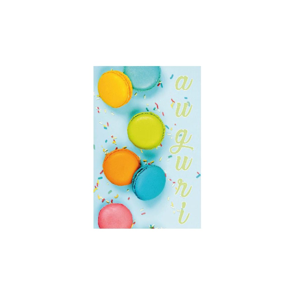 Biglietto esplosivo macaron con scritta auguri e colori pastello