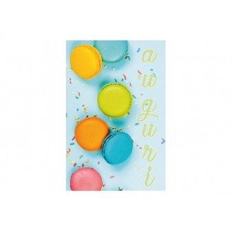 Biglietto esplosivo macaron con scritta auguri e colori pastello