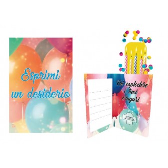 Interno biglietto Esprimi un desiderio con coriandoli e candeline