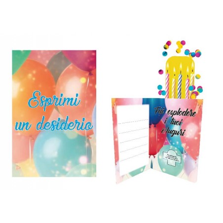 Interno biglietto Esprimi un desiderio con coriandoli e candeline