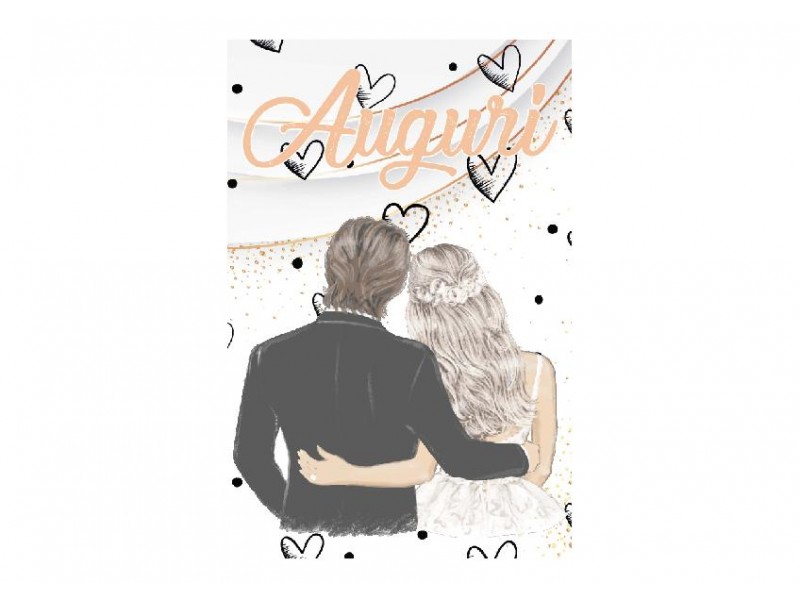 Biglietto esplosivo matrimonio con coppia di sposi illustrata