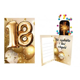 Interno biglietto 18 Gold con coriandoli e bottiglia scenografica