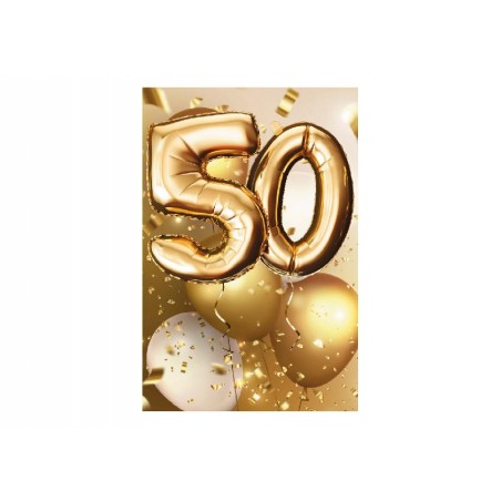 Biglietto esplosivo 50 anni con palloncini dorati