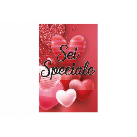 Biglietto Sei Speciale con cuori rossi e scritta emozionale