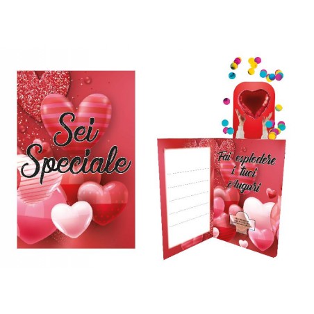 Interno biglietto con coriandoli e palloncino a cuore