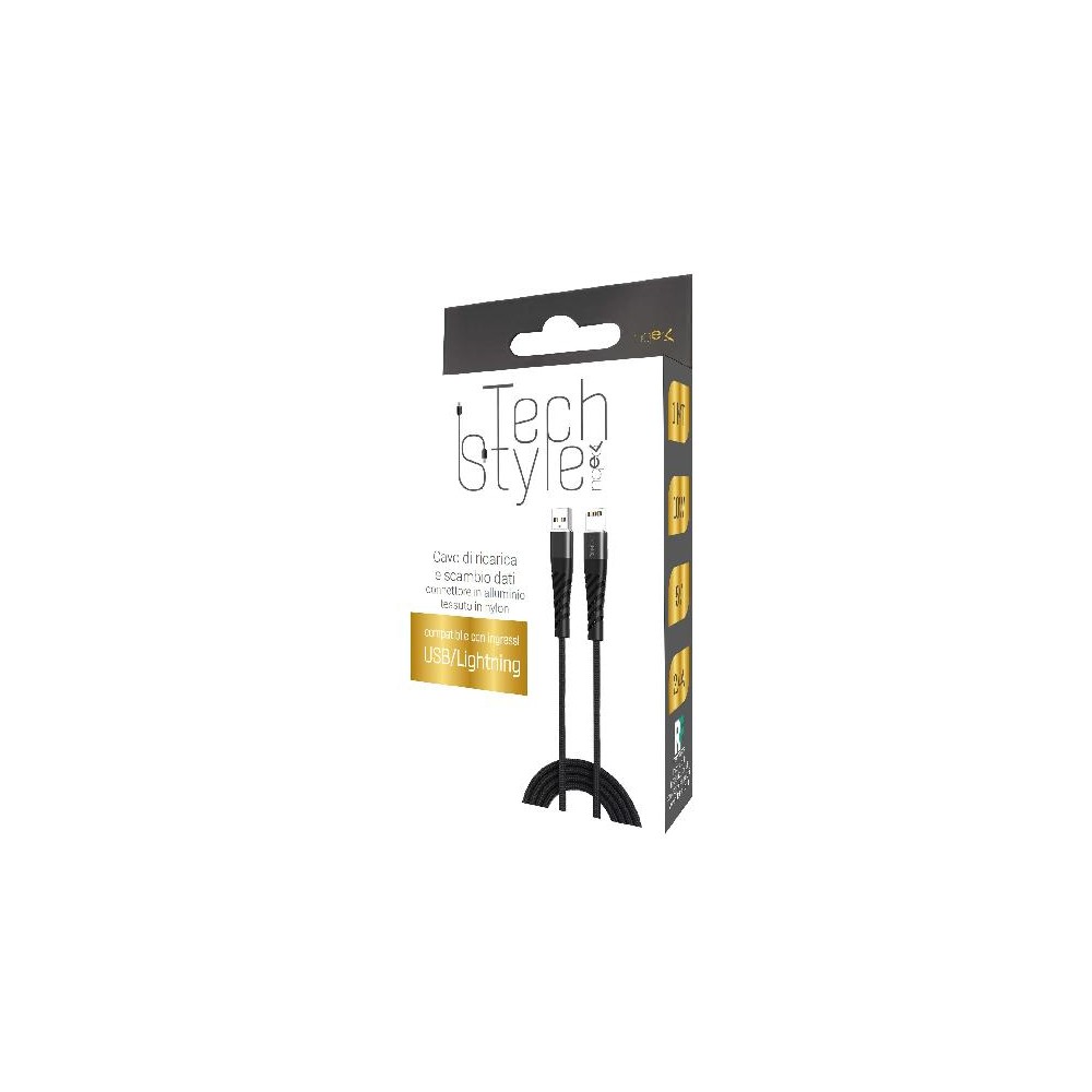 Cavo lungo Lightning da 2m Tech Style, ricarica 10W, confezione retail