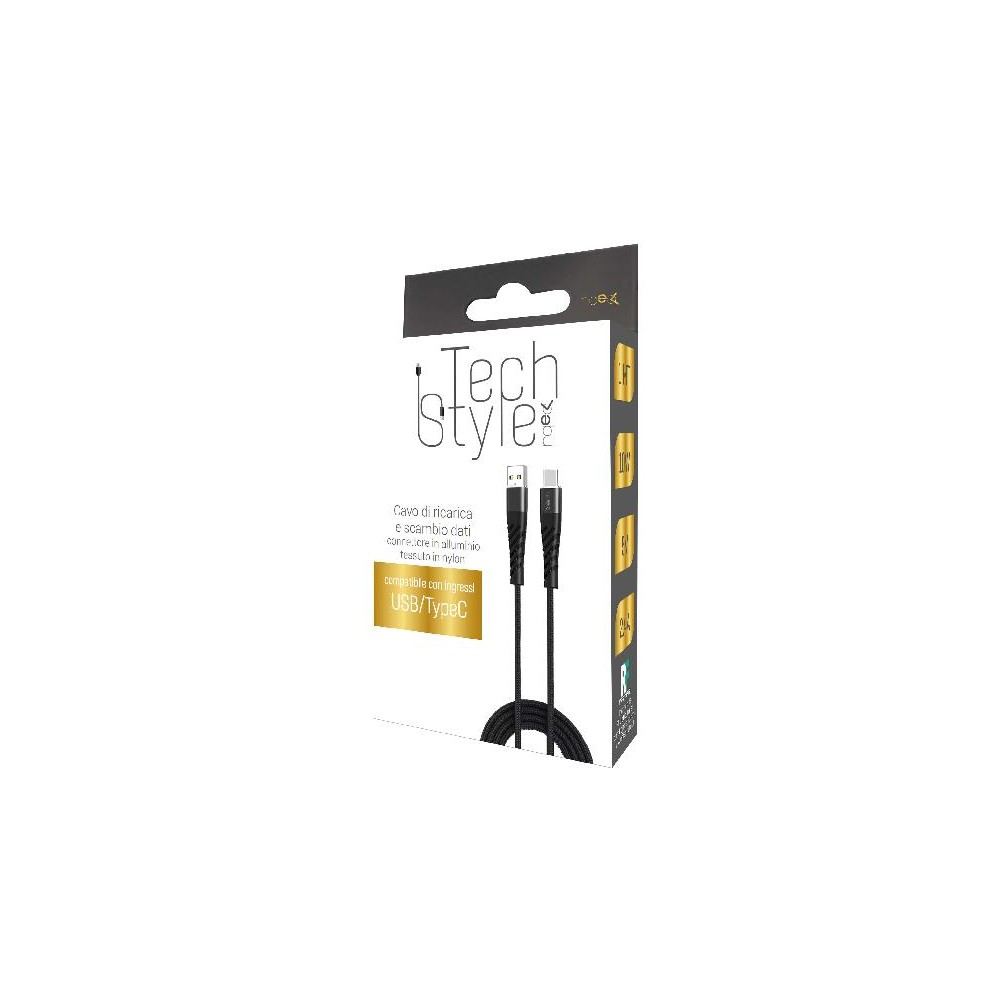 Cavo lungo USB-Type C 2 metri per ricarica e dati, confezione illustrata Tech Style