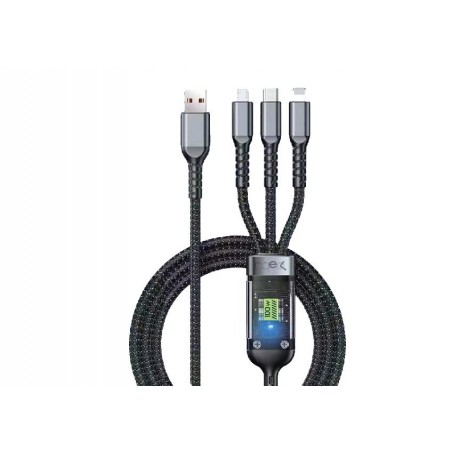 Cavo 3 in 1 Tech Style con connettori Lightning, Type-C, MicroUSB e nylon intrecciato